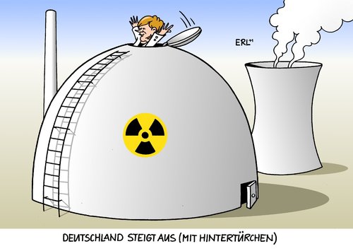 Cartoon: Ausstieg (medium) by Erl tagged atomenergie,ausstieg,energiewende,2021,2022,standby,reserve,sicherheit,hintertür,hintertürchen,deutschland,cdu,csu,fdp,schwarz,gelb,bundeskanzlerin,angela,merkel,atomkraftwerk,luke,atomenergie,ausstieg,energiewende,2021,2022,standby,reserve,sicherheit,hintertür,hintertürchen,deutschland,gelb,bundeskanzlerin,csu,fdp,cdu,akw,atomkraft