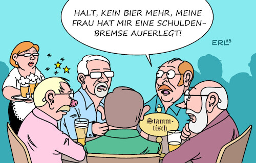 Cartoon: Auswirkungen auf die Wirtschaft (medium) by Erl tagged politik,finanzen,coronahilfen,notsituation,bundesregierung,ampel,spd,grüne,fdp,sondervermögen,klimaschutz,klage,cdu,bundesverfassungsgericht,karlsruhe,urteil,finanzloch,60,milliarden,euro,einhaltung,schuldenbremse,verhinderung,investitionen,wirtschaft,stammtisch,bier,karikatur,erl,politik,finanzen,coronahilfen,notsituation,bundesregierung,ampel,spd,grüne,fdp,sondervermögen,klimaschutz,klage,cdu,bundesverfassungsgericht,karlsruhe,urteil,finanzloch,60,milliarden,euro,einhaltung,schuldenbremse,verhinderung,investitionen,wirtschaft,stammtisch,bier,karikatur,erl