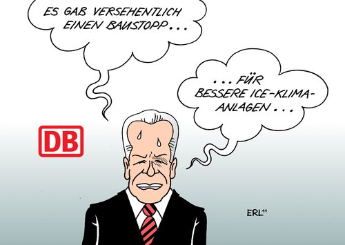 Cartoon: Bahn (medium) by Erl tagged bahn,deutschland,baustopp,stuttgart21,ice,klimaanlage,ausfall,probleme,bahnchef,grube,versehen,bahn,deutschland,baustopp,stuttgart21,ice,klimaanlage,ausfall,probleme,bahnchef,grube,versehen