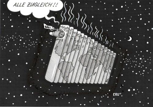 Cartoon: Bali (medium) by Erl tagged klima,klima,klimawandel,treibhauseffekt,hitze,heizung,heizkessel,bali,eiskappen,welt,globus,planet,aufheizen