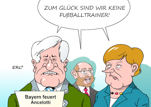 Cartoon: Bayern feuert Ancelotti (medium) by Erl tagged fc,bayern,münchen,fußball,verein,entlassung,trainer,carlo,ancelotti,champions,league,spiel,verpatzt,bundestagswahl,niederlagen,cdu,csu,spd,bundeskanzlerin,angela,merkel,ministerpräsident,horst,seehofer,kanzlerkandidat,martin,schulz,politiker,fußballtrainer,karikatur,erl,fc,bayern,münchen,fußball,verein,entlassung,trainer,carlo,ancelotti,champions,league,spiel,verpatzt,bundestagswahl,niederlagen,cdu,csu,spd,bundeskanzlerin,angela,merkel,ministerpräsident,horst,seehofer,kanzlerkandidat,martin,schulz,politiker,fußballtrainer,karikatur,erl