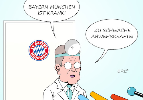 Cartoon: Bayern München (medium) by Erl tagged politik,sport,fußball,bundesliga,fc,bayern,münchen,krise,schwäche,abwehr,boateng,hummels,trainer,niko,kovac,arzt,krankheit,abwehrschwäche,medizin,karikatur,erl,politik,sport,fußball,bundesliga,fc,bayern,münchen,krise,schwäche,abwehr,boateng,hummels,trainer,niko,kovac,arzt,krankheit,abwehrschwäche,medizin,karikatur,erl