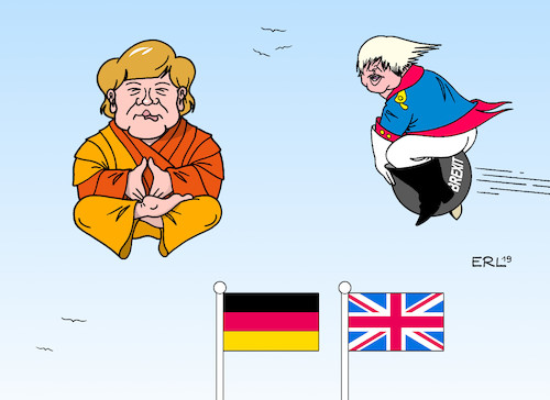 Cartoon: Begegnung auf Augenhöhe (medium) by Erl tagged politik,besuch,premierminister,boris,johnson,deutschland,bundeskanzlerin,angela,merkel,brexit,austritt,großbritannien,gb,uk,eu,wahlkampf,referendum,lügen,brexiteers,baron,münchhausen,kanonenkugel,gelassenheit,meditation,buddhismus,karikatur,erl,politik,besuch,premierminister,boris,johnson,deutschland,bundeskanzlerin,angela,merkel,brexit,austritt,großbritannien,gb,uk,eu,wahlkampf,referendum,lügen,brexiteers,baron,münchhausen,kanonenkugel,gelassenheit,meditation,buddhismus,karikatur,erl