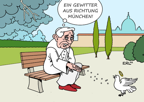 Cartoon: Benedikt (medium) by Erl tagged politik,kirche,katholisch,erzbistum,münchen,freising,gutachten,sexueller,missbrauch,kinder,priester,taäter,versetzung,vorwurf,vertuschung,erzbischof,kardinal,joseph,ratzinger,papst,benedikt,xvi,reinhard,marx,vatikan,heiliger,geist,gewitter,karikatur,erl,politik,kirche,katholisch,erzbistum,münchen,freising,gutachten,sexueller,missbrauch,kinder,priester,taäter,versetzung,vorwurf,vertuschung,erzbischof,kardinal,joseph,ratzinger,papst,benedikt,xvi,reinhard,marx,vatikan,heiliger,geist,gewitter,karikatur,erl