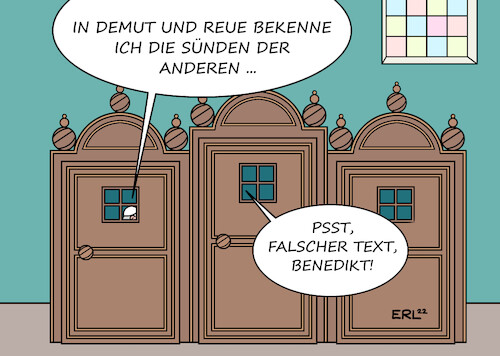 Cartoon: Benedikt (medium) by Erl tagged politik,kirche,katholisch,erzbistum,münchen,freising,gutachten,sexueller,missbrauch,kinder,priester,täter,versetzung,vorwurf,vertuschung,erzbischof,kardinal,joseph,ratzinger,papst,benedikt,xvi,entschuldigung,unschuld,beichte,beichtspiegel,text,beichtstuhl,karikatur,erl,politik,kirche,katholisch,erzbistum,münchen,freising,gutachten,sexueller,missbrauch,kinder,priester,täter,versetzung,vorwurf,vertuschung,erzbischof,kardinal,joseph,ratzinger,papst,benedikt,xvi,entschuldigung,unschuld,beichte,beichtspiegel,text,beichtstuhl,karikatur,erl