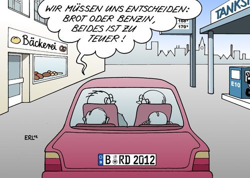 Cartoon: Benzinpreis (medium) by Erl tagged benzin,benzinpreis,tankstelle,erdöl,rohöl,biosprit,e10,nahrungsmittel,lebensmittel,lebensmittelpreise,brot,brotpreis,brötchen,brezen,auto,entscheidung,benzin,benzinpreis,tankstelle,erdöl,rohöl,biosprit,e10,nahrungsmittel,lebensmittel,lebensmittelpreise,brotpreis,brot