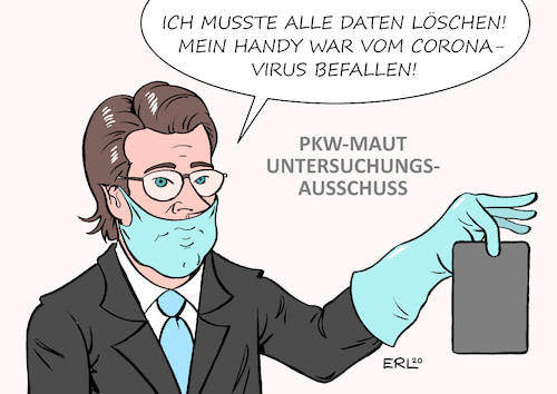 Cartoon: bescheuerte Ausrede (medium) by Erl tagged politik,verkehr,pkw,maut,urteil,europäischer,gerichtshof,csu,verkehrsminister,andreas,scheuer,abschluss,verträge,voreilig,schadenersatz,untersuchungsausschuss,beweise,handy,daten,handydaten,gelöscht,virus,coronavirus,pandemie,mundschutz,karikatur,erl,politik,verkehr,pkw,maut,urteil,europäischer,gerichtshof,csu,verkehrsminister,andreas,scheuer,abschluss,verträge,voreilig,schadenersatz,untersuchungsausschuss,beweise,handy,daten,handydaten,gelöscht,virus,coronavirus,pandemie,mundschutz,karikatur,erl