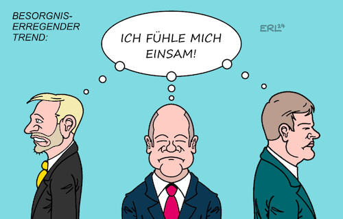 Cartoon: Besorgniserregender Trend (medium) by Erl tagged politik,gesellschaft,anstieg,einsamkeit,junge,menschen,frauen,männer,bundesregierung,ampel,spd,grüne,fdp,streit,positionen,auseinander,auseinandergelebt,olaf,scholz,robert,habeck,christian,lindner,karikatur,erl,politik,gesellschaft,anstieg,einsamkeit,junge,menschen,frauen,männer,bundesregierung,ampel,spd,grüne,fdp,streit,positionen,auseinander,auseinandergelebt,olaf,scholz,robert,habeck,christian,lindner,karikatur,erl