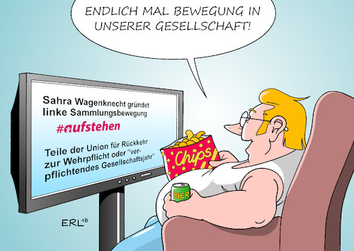 Cartoon: Bewegung (medium) by Erl tagged politik,sahra,wagenknecht,linke,sammlungsbewegung,hashtag,aufstehen,bewegung,cdu,junge,union,diskussion,rückkehr,wehrpflicht,bundeswehr,verpflichtendes,gesellschaftsjahr,fernsehen,couchpotato,karikaur,erl,politik,sahra,wagenknecht,linke,sammlungsbewegung,hashtag,aufstehen,bewegung,cdu,junge,union,diskussion,rückkehr,wehrpflicht,bundeswehr,verpflichtendes,gesellschaftsjahr,fernsehen,couchpotato,karikaur,erl