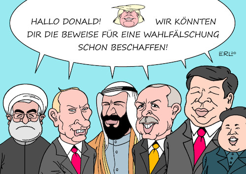 Cartoon: Beweise (medium) by Erl tagged politik,usa,wahl,präsidentschaft,sieger,wahlsieg,joe,biden,demokraten,niederlage,donald,trump,republikaner,verschwörungstheorie,wahlbetrug,beweise,fehlanzeige,schaden,demokratie,verhalten,autokrat,diktator,autokraten,diktatoren,gesellschaft,iran,russland,saudi,arabien,türkei,china,nordkorea,putin,bin,salman,erdogan,xi,jinping,kim,jong,un,karikatur,erl,politik,usa,wahl,präsidentschaft,sieger,wahlsieg,joe,biden,demokraten,niederlage,donald,trump,republikaner,verschwörungstheorie,wahlbetrug,beweise,fehlanzeige,schaden,demokratie,verhalten,autokrat,diktator,autokraten,diktatoren,gesellschaft,iran,russland,saudi,arabien,türkei,china,nordkorea,putin,bin,salman,erdogan,xi,jinping,kim,jong,un,karikatur,erl