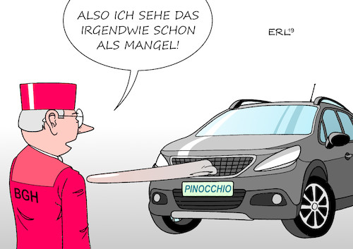 Cartoon: BGH Dieselskandal (medium) by Erl tagged politik,industrie,automobilbau,auto,volkswagen,vw,diesel,dieselskandal,software,betrug,abgastest,abgaswerte,manipulation,kunden,autofahrer,schadenersatz,schadensersatz,klage,einschätzung,bgh,bundesgerichtshof,mangel,gericht,karikatur,erl,politik,industrie,automobilbau,auto,volkswagen,vw,diesel,dieselskandal,software,betrug,abgastest,abgaswerte,manipulation,kunden,autofahrer,schadenersatz,schadensersatz,klage,einschätzung,bgh,bundesgerichtshof,mangel,gericht,karikatur,erl