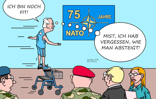 Cartoon: Biden will s wissen! (medium) by Erl tagged politik,militär,bündnis,verteidigung,nato,geburtstag,75,jahre,feier,gast,usa,präsident,joe,biden,diskussion,alter,auftritt,tv,duell,katastrophal,festhalten,kandidatur,präsidentschaft,beweis,fitness,demenz,gedächtnis,rollator,karikatur,erl,politik,militär,bündnis,verteidigung,nato,geburtstag,75,jahre,feier,gast,usa,präsident,joe,biden,diskussion,alter,auftritt,tv,duell,katastrophal,festhalten,kandidatur,präsidentschaft,beweis,fitness,demenz,gedächtnis,rollator,karikatur,erl