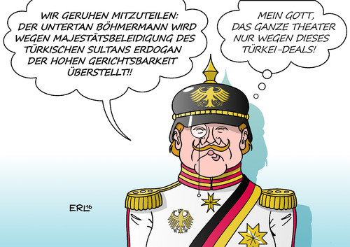 Cartoon: Böhmermann (medium) by Erl tagged erl,karikatur,flüchtlinge,deal,türkeideal,theater,sultan,gericht,preußen,pickelhaube,merkel,kaiserreich,veraltet,paragraf,majestätsbeleidigung,strafantrag,türkei,präsident,erdogan,gedicht,satire,böhmermann,jan,jan,böhmermann,satire,gedicht,erdogan,präsident,türkei,strafantrag,majestätsbeleidigung,paragraf,veraltet,kaiserreich,merkel,pickelhaube,preußen,gericht,sultan,theater,türkeideal,deal,flüchtlinge,karikatur,erl