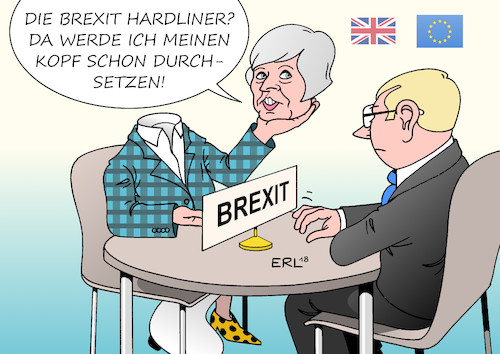 Cartoon: Brexit (medium) by Erl tagged politik,großbritannien,gb,uk,brexit,austritt,eu,europäische,union,verhandlung,kompliziert,schwierig,grenze,irland,nordirland,rechte,bürger,freihandelszone,zollunion,hart,weich,hardliner,jacob,rees,mogg,brexeteers,sabotage,strategie,premierministerin,theresa,may,kopf,rollen,durchsetzen,karikatur,erl,politik,großbritannien,gb,uk,brexit,austritt,eu,europäische,union,verhandlung,kompliziert,schwierig,grenze,irland,nordirland,rechte,bürger,freihandelszone,zollunion,hart,weich,hardliner,jacob,rees,mogg,brexeteers,sabotage,strategie,premierministerin,theresa,may,kopf,rollen,durchsetzen,karikatur,erl