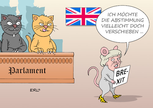 Cartoon: Brexit Abstimmung (medium) by Erl tagged politik,brexit,austritt,grossbritannien,gb,uk,eu,europäische,union,premierministerin,theresa,may,durchbruch,kabinett,zustimmung,parlament,gegner,gefahr,amt,verlust,katze,maus,fressen,verschiebung,abstimmung,karikatur,erl,politik,brexit,austritt,grossbritannien,gb,uk,eu,europäische,union,premierministerin,theresa,may,durchbruch,kabinett,zustimmung,parlament,gegner,gefahr,amt,verlust,katze,maus,fressen,verschiebung,abstimmung,karikatur,erl