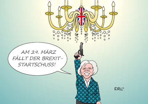 Cartoon: Brexit Startschuss (medium) by Erl tagged großbritannien,vereinigtes,königreich,brexit,austritt,eu,antrag,märz,premierministerin,theresa,may,startschuss,kronleuchter,knie,ofen,schuss,rechtspopulismus,karikatur,erl,großbritannien,vereinigtes,königreich,brexit,austritt,eu,antrag,märz,premierministerin,theresa,may,startschuss,kronleuchter,knie,ofen,schuss,rechtspopulismus,karikatur,erl