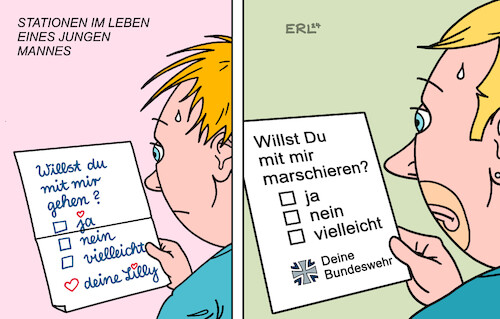 Cartoon: Briefe (medium) by Erl tagged politik,verteidigung,bundeswehr,verteidigungsminister,boris,pistorius,reaktion,angriff,krieg,russland,ukraine,nachdenken,wehrpflicht,modell,schweden,brief,fragebogen,einladung,musterung,liebesbrief,schule,miteinander,gehen,marschieren,karikatur,erl,politik,verteidigung,bundeswehr,verteidigungsminister,boris,pistorius,reaktion,angriff,krieg,russland,ukraine,nachdenken,wehrpflicht,modell,schweden,brief,fragebogen,einladung,musterung,liebesbrief,schule,miteinander,gehen,marschieren,karikatur,erl