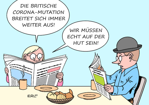 Cartoon: Britische Mutation (medium) by Erl tagged politik,corona,virus,pandemie,covid19,lockdown,impfung,hoffnung,angst,britische,mutation,ansteckung,verbreitung,anstieg,fallzahlen,inzidenzwert,vorsicht,hut,karikatur,erl,politik,corona,virus,pandemie,covid19,lockdown,impfung,hoffnung,angst,britische,mutation,ansteckung,verbreitung,anstieg,fallzahlen,inzidenzwert,vorsicht,hut,karikatur,erl