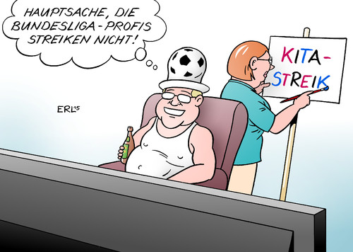 Cartoon: Bundesliga Kita-Streiks (medium) by Erl tagged erl,karikatur,sport,geld,gehalt,profi,fußball,bundesliga,start,kitastreik,streik,dienst,öffentlicher,verdi,tarifverhandlungen,bezahlung,anerkennung,erzieher,erzieherinnen,erzieherinnen,erzieher,anerkennung,bezahlung,tarifverhandlungen,verdi,öffentlicher,dienst,streik,kitastreik,start,bundesliga,fußball,profi,gehalt,geld,sport,karikatur,erl