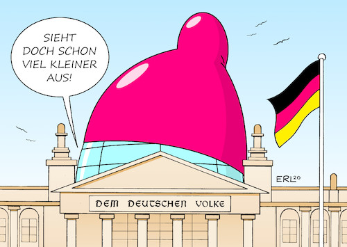 Cartoon: Bundestagsverkleinerung (medium) by Erl tagged politik,bundestag,abgeordnete,anzahl,aufgebläht,überhangsmandate,direktmandat,erststimmen,zweitstimmen,bundesverfassungsgericht,karlsruhe,verkleinerung,wahlrecht,reform,politiker,politikerinnen,parteien,verschleppung,zeitdruck,bundestagswahl,2021,kompromiss,scheinlösung,reichstag,kuppel,zwergenmütze,karikatur,erl,politik,bundestag,abgeordnete,anzahl,aufgebläht,überhangsmandate,direktmandat,erststimmen,zweitstimmen,bundesverfassungsgericht,karlsruhe,verkleinerung,wahlrecht,reform,politiker,politikerinnen,parteien,verschleppung,zeitdruck,bundestagswahl,2021,kompromiss,scheinlösung,reichstag,kuppel,zwergenmütze,karikatur,erl