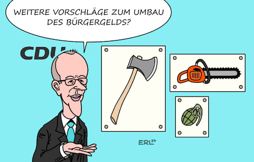 Cartoon: CDU und Bürgergeld (medium) by Erl tagged politik,cdu,friedrich,merz,plan,umbau,abschaffung,bürgergeld,projekt,ampel,unterstützung,arbeitslose,sozialpolitik,sozialstaat,abbau,neoliberalismus,axt,kettensäge,motorsäge,handgranate,karikatur,erl,politik,cdu,friedrich,merz,plan,umbau,abschaffung,bürgergeld,projekt,ampel,unterstützung,arbeitslose,sozialpolitik,sozialstaat,abbau,neoliberalismus,axt,kettensäge,motorsäge,handgranate,karikatur,erl