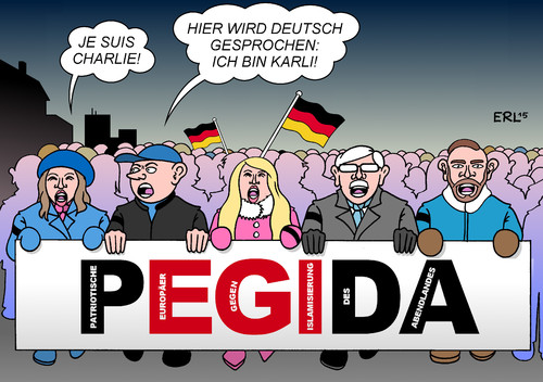 Cartoon: Charlie PEGIDA (medium) by Erl tagged anschlag,satire,zeitschrift,charlie,hebdo,tote,tod,verletzte,terror,islamismus,islamismuskritik,frankreich,deutschland,pegida,rechtspopulismus,karikatur,erl,anschlag,satire,zeitschrift,charlie,hebdo,tote,tod,verletzte,terror,islamismus,islamismuskritik,frankreich,deutschland,pegida,rechtspopulismus