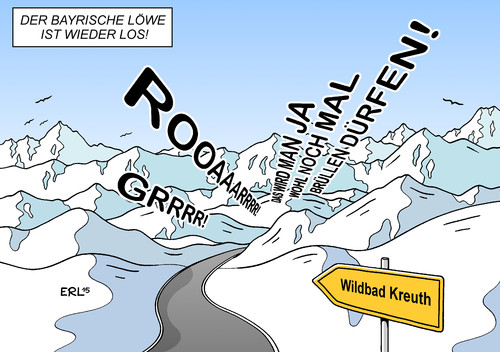 Cartoon: CSU (medium) by Erl tagged csu,klausur,tagung,wildbad,kreuth,bayern,löwe,brüllen,wähler,rand,rechts,rechtspopulismus,afd,pegida,berge,karikatur,erl,csu,klausur,tagung,wildbad,kreuth,bayern,löwe,brüllen,wähler,rand,rechts,rechtspopulismus,afd,pegida,berge