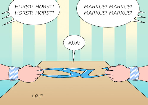 Cartoon: CSU (medium) by Erl tagged csu,bundestagswahl,verluste,kritik,vorsitzender,ministerpräsident,bayern,horst,seehofer,kurs,zickzackkurs,flüchtlingspolitik,bundeskanzlerin,angela,merkel,distanz,unterstützung,wahlkampf,basis,rücktritt,forderung,junge,union,lob,kronprinz,markus,söder,machtkampf,fingerhakeln,partei,schaden,karikatur,erl,csu,bundestagswahl,verluste,kritik,vorsitzender,ministerpräsident,bayern,horst,seehofer,kurs,zickzackkurs,flüchtlingspolitik,bundeskanzlerin,angela,merkel,distanz,unterstützung,wahlkampf,basis,rücktritt,forderung,junge,union,lob,kronprinz,markus,söder,machtkampf,fingerhakeln,partei,schaden,karikatur,erl