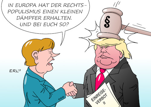 Cartoon: Dämpfer (medium) by Erl tagged wahl,parlament,niederlande,dämpfer,geert,wilders,rechtspopulismus,bundeskanzlerin,angela,merkel,besuch,usa,präsident,donald,trump,einreiseverbot,muslime,stopp,gericht,verfassungswidrig,justiz,recht,gesetz,paragraf,hammer,karikatur,erl,wahl,parlament,niederlande,dämpfer,geert,wilders,rechtspopulismus,bundeskanzlerin,angela,merkel,besuch,usa,präsident,donald,trump,einreiseverbot,muslime,stopp,gericht,verfassungswidrig,justiz,recht,gesetz,paragraf,hammer,karikatur,erl