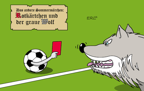 Cartoon: Das andere Sommermärchen (medium) by Erl tagged politik,sport,fußball,europameisterschaft,em,2024,deutschland,politisches,statement,türkischer,nationalspieler,wolfsgruß,erkennungszeichen,graue,wölfe,türkei,nationalismus,rechtsextremismus,sperre,rote,karte,ball,wolf,sommermärchen,rotkäppchen,karikatur,erl,politik,sport,fußball,europameisterschaft,em,2024,deutschland,politisches,statement,türkischer,nationalspieler,wolfsgruß,erkennungszeichen,graue,wölfe,türkei,nationalismus,rechtsextremismus,sperre,rote,karte,ball,wolf,sommermärchen,rotkäppchen,karikatur,erl