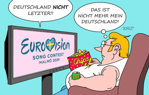 Cartoon: Das Weltbild gerät ins Wanken (medium) by Erl tagged politik,kunst,musik,eurovision,song,contest,esc,schweden,malmö,2024,deutschland,platz,12,nicht,letzter,weltbild,wanken,abschied,tradition,fernsehen,bier,chips,karikatur,erl,politik,kunst,musik,eurovision,song,contest,esc,schweden,malmö,2024,deutschland,platz,12,nicht,letzter,weltbild,wanken,abschied,tradition,fernsehen,bier,chips,karikatur,erl