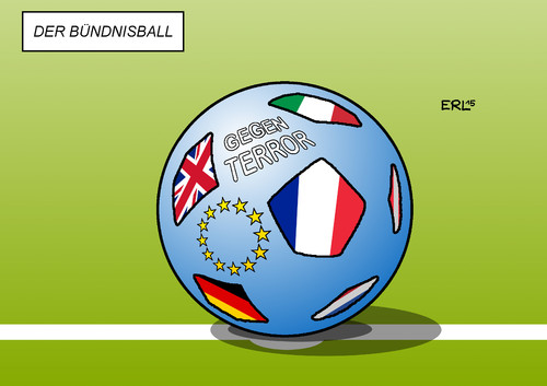 Cartoon: Der Bündnisball (medium) by Erl tagged frankreich,paris,terror,anschläge,präsident,hollande,eu,bündnisfall,beistand,fußball,fußballspiel,soldarität,karikatur,erl,frankreich,paris,terror,anschläge,präsident,hollande,eu,bündnisfall,beistand,fußball,fußballspiel,soldarität,karikatur,erl