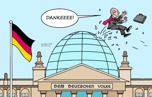 Cartoon: Der Traum vom Fliegen (medium) by Erl tagged politik,ampel,aus,kanzler,scholz,bundestag,vertrauensfrage,weg,neuwahlen,reichstag,kuppel,karikatur,erl,politik,ampel,aus,kanzler,scholz,bundestag,vertrauensfrage,weg,neuwahlen,reichstag,kuppel,karikatur,erl