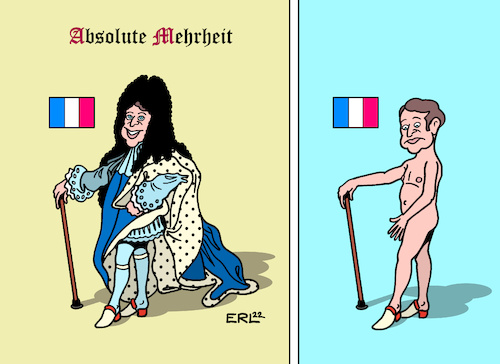 Cartoon: Des Sonnenkönigs neue Kleider (medium) by Erl tagged politik,wahl,parlament,frankreich,verlust,absolute,mehrheit,partei,präsident,emmanuel,macron,regierung,suche,mehrheiten,demokratie,monarchie,sonnenkönig,ludwig,xiv,absolutismus,märchen,des,kaisers,neue,kleider,karikatur,erl,politik,wahl,parlament,frankreich,verlust,absolute,mehrheit,partei,präsident,emmanuel,macron,regierung,suche,mehrheiten,demokratie,monarchie,sonnenkönig,ludwig,xiv,absolutismus,märchen,des,kaisers,neue,kleider,karikatur,erl