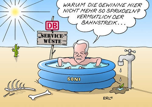 Cartoon: Deutsche Bahn (medium) by Erl tagged deutsche,bahn,ag,gewinn,gewinneinbruch,service,wüste,servicewüste,bahnstreik,personalabbau,kosten,boni,vorstand,rüdiger,grube,planschbecken,wasserhahn,kaktus,knochen,karikatur,erl,deutsche,bahn,ag,gewinn,gewinneinbruch,service,wüste,servicewüste,bahnstreik,personalabbau,kosten,boni,vorstand,rüdiger,grube,planschbecken,wasserhahn,kaktus,knochen