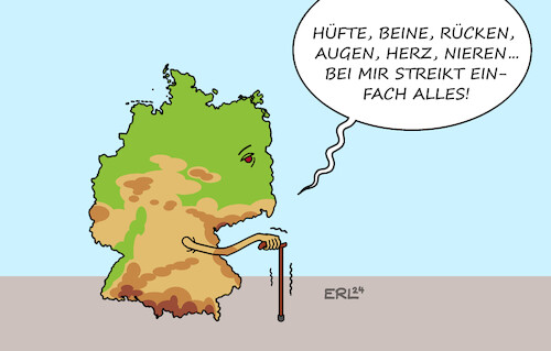 Cartoon: Deutschland geht am Stock (medium) by Erl tagged politik,arbeit,tarifverhandlungen,lohn,gehalt,arbeitszeit,streik,streiks,bahn,lokführer,flughafen,flugverkehr,öffentlicher,nahverkehr,oöpnv,mobilität,beweglichkeit,alter,gebrechen,krankheiten,stock,gehstock,deutschland,karikatur,erl,politik,arbeit,tarifverhandlungen,lohn,gehalt,arbeitszeit,streik,streiks,bahn,lokführer,flughafen,flugverkehr,öffentlicher,nahverkehr,oöpnv,mobilität,beweglichkeit,alter,gebrechen,krankheiten,stock,gehstock,deutschland,karikatur,erl