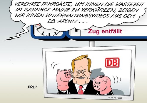 Cartoon: Die Bahn handelt! (medium) by Erl tagged bahn,eisenbahn,sparkurs,mehdorn,personal,einsparungen,fahrdienstleiter,stellwerk,mainz,urlaub,krank,engpass,zug,zugausfall,unterhaltung,video,db,archiv,sparschwein,bahn,eisenbahn,sparkurs,mehdorn,personal,einsparungen,fahrdienstleiter,stellwerk,mainz,urlaub,krank,engpass,zug,zugausfall,unterhaltung,video,db,archiv,sparschwein