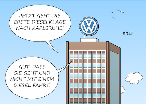 Cartoon: Dieselklage (medium) by Erl tagged politik,wirtschaft,industrie,automobilbau,auto,konzern,vw,volkswagen,diesel,manipulation,software,abgastest,betrug,abgas,werte,klage,autofahrer,dieselbesitzer,niederlage,oberlandesgericht,revision,bundesgerichtshof,karlsruhe,eu,recht,karikatur,erl,politik,wirtschaft,industrie,automobilbau,auto,konzern,vw,volkswagen,diesel,manipulation,software,abgastest,betrug,abgas,werte,klage,autofahrer,dieselbesitzer,niederlage,oberlandesgericht,revision,bundesgerichtshof,karlsruhe,eu,recht,karikatur,erl