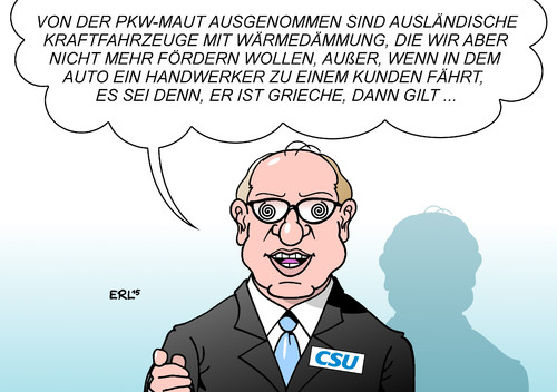 Cartoon: Dobrindt (medium) by Erl tagged pkw,maut,ausländer,wahlversprechen,csu,bayern,partei,umsetzung,komplikation,gesetz,eu,recht,diskriminierung,politik,wärmedämmung,förderung,handwerker,rechnung,steuer,absetzen,griechenland,hilfe,wirrkopf,karikatur,erl,pkw,maut,ausländer,wahlversprechen,csu,bayern,partei,umsetzung,komplikation,gesetz,eu,recht,diskriminierung,politik,wärmedämmung,förderung,handwerker,rechnung,steuer,absetzen,griechenland,hilfe,wirrkopf