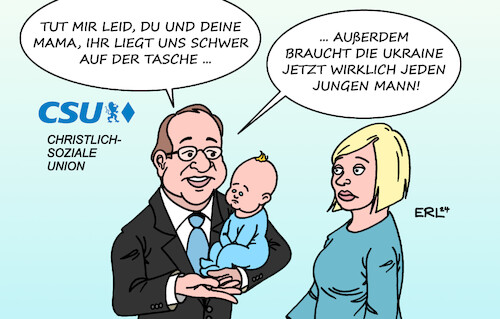 Cartoon: Dobrindt (medium) by Erl tagged politik,krieg,angriff,überfall,russland,ukraine,geflüchtete,flüchtlinge,deutschland,arbeit,hürden,bürgergeld,arbeitslosigkeit,vorschlag,alexander,dobrindt,csu,abschiebung,westukraine,christlich,sozial,rechtspopulismus,mutter,baby,karikatur,erl,politik,krieg,angriff,überfall,russland,ukraine,geflüchtete,flüchtlinge,deutschland,arbeit,hürden,bürgergeld,arbeitslosigkeit,vorschlag,alexander,dobrindt,csu,abschiebung,westukraine,christlich,sozial,rechtspopulismus,mutter,baby,karikatur,erl