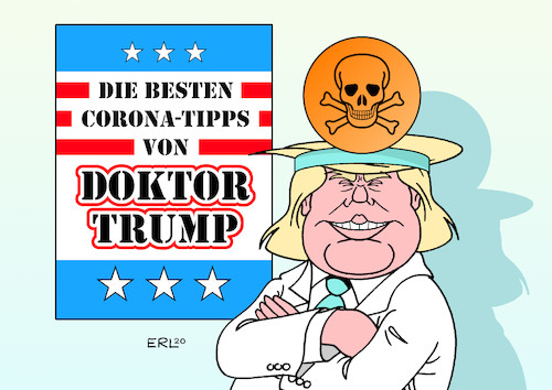 Cartoon: Doktor Trump (medium) by Erl tagged politik,corona,pandemie,virus,covid19,usa,präsident,donald,trump,ideen,behandlung,heilung,unsinn,gefahr,gesundheit,leben,gift,arzt,scharlatan,karikatur,erl,politik,corona,pandemie,virus,covid19,usa,präsident,donald,trump,ideen,behandlung,heilung,unsinn,gefahr,gesundheit,leben,gift,arzt,scharlatan,karikatur,erl