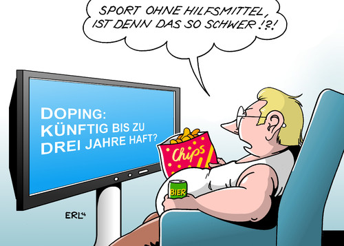 Cartoon: Doping (medium) by Erl tagged doping,sport,hilfsmittel,verboten,gesetz,neu,haft,fernsehen,zuschauer,chips,bier,doping,sport,hilfsmittel,verboten,gesetz,neu,haft,fernsehen,zuschauer,chips,bier