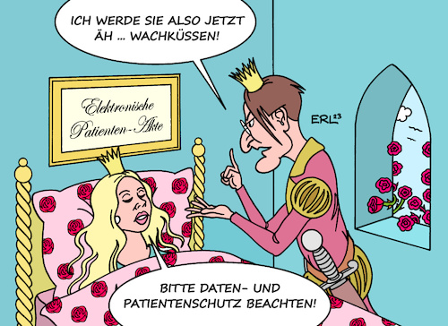 Cartoon: Dornröschenschlaf (medium) by Erl tagged politik,gesundheit,gesundheitsminister,karl,lauterbach,spd,einführung,elektronische,patientenakte,dornröschenschlaf,akte,patienten,daten,behandlungen,datenschutz,patientenschutz,dornröschen,prinz,wachküssen,karikatur,erl,politik,gesundheit,gesundheitsminister,karl,lauterbach,spd,einführung,elektronische,patientenakte,dornröschenschlaf,akte,patienten,daten,behandlungen,datenschutz,patientenschutz,dornröschen,prinz,wachküssen,karikatur,erl