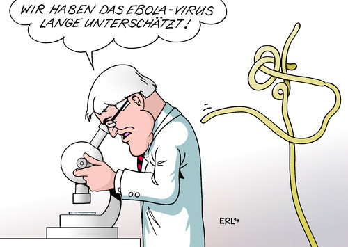 Cartoon: Ebola (medium) by Erl tagged ebola,krankheit,infektion,infektionskrankheit,seuche,welt,afrika,westafrika,usa,europa,einschätzung,unterschätzung,virus,treffen,eu,außenminister,frank,walter,steinmeier,mikoskop,ebola,krankheit,infektion,infektionskrankheit,seuche,welt,afrika,westafrika,usa,europa,einschätzung,unterschätzung,virus,treffen,eu,außenminister,frank,walter,steinmeier,mikoskop