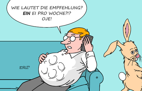 Cartoon: Eier (medium) by Erl tagged politik,gesundheit,ernährung,empfehlung,ein,ei,pro,woche,deutsche,gesellschaft,für,ostern,eier,essen,festmahl,osterhase,karikatur,erl,politik,gesundheit,ernährung,empfehlung,ein,ei,pro,woche,deutsche,gesellschaft,für,ostern,eier,essen,festmahl,osterhase,karikatur,erl