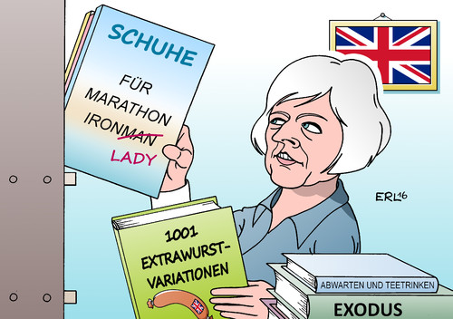 Cartoon: Einzug Downing Street (medium) by Erl tagged großbritannien,brexit,rücktritt,david,cameron,premierminister,nachfolge,kandidatin,einzig,theresa,may,umsetzung,einzug,downing,street,eiserne,lady,ironman,marathon,exodus,abwarten,teetrinken,tee,karikatur,erl,großbritannien,brexit,rücktritt,david,cameron,premierminister,nachfolge,kandidatin,einzig,theresa,may,umsetzung,einzug,downing,street,eiserne,lady,ironman,marathon,exodus,abwarten,teetrinken,tee,karikatur,erl