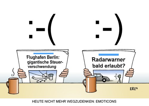 Cartoon: Emoticons (medium) by Erl tagged emoticons,emotion,icon,email,gefühl,gefühle,freude,ärger,nachrichten,zeitung,flughafen,berlin,steuerverschwendung,radarkontrolle,warnung,app,navi,verboten,erlaubt,politik,emoticons