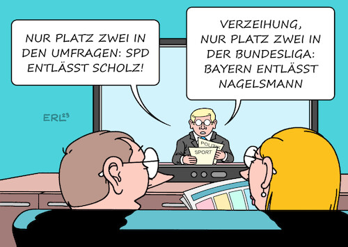 Cartoon: Entlassung (medium) by Erl tagged politik,sport,fußball,fc,bayern,münchen,rekordmeister,entlassung,trainer,julian,nagelsmann,bundesliga,tabelle,platz,zwei,spd,umfragen,bundeskanzler,olaf,scholz,nachrichten,verwechslung,karikatur,erl,politik,sport,fußball,fc,bayern,münchen,rekordmeister,entlassung,trainer,julian,nagelsmann,bundesliga,tabelle,platz,zwei,spd,umfragen,bundeskanzler,olaf,scholz,nachrichten,verwechslung,karikatur,erl