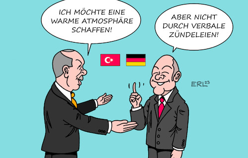 Cartoon: Erdogan bei Scholz (medium) by Erl tagged politik,bundeskanzler,olaf,scholz,deutschland,besuch,präsident,erdogan,türkei,zündeln,verbal,handeln,sympathie,hamas,terror,kritik,israel,zusammenarbeit,russland,putin,eingreifen,militär,grenze,syrien,parteinahme,aserbaidschan,armenien,karikatur,erl,politik,bundeskanzler,olaf,scholz,deutschland,besuch,präsident,erdogan,türkei,zündeln,verbal,handeln,sympathie,hamas,terror,kritik,israel,zusammenarbeit,russland,putin,eingreifen,militär,grenze,syrien,parteinahme,aserbaidschan,armenien,karikatur,erl