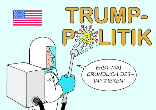 Cartoon: Erste Amtshandlung (medium) by Erl tagged politik,usa,wahl,präsidentschaft,verlierer,donald,trump,sieger,joe,biden,präsident,bestätigung,kongress,trumpismus,spaltung,rechtspopulismus,rassismus,nationalismus,anhänger,verschwörungstheorien,wahlbetrug,demonstration,washington,rede,anfeuerung,sturm,erstürmung,kapitol,anschlag,demokratie,freiheit,corona,virus,pandemie,covid19,versagen,einzug,weißes,haus,amtshandlung,desinfektion,desinfizieren,karikatur,erl,politik,usa,wahl,präsidentschaft,verlierer,donald,trump,sieger,joe,biden,präsident,bestätigung,kongress,trumpismus,spaltung,rechtspopulismus,rassismus,nationalismus,anhänger,verschwörungstheorien,wahlbetrug,demonstration,washington,rede,anfeuerung,sturm,erstürmung,kapitol,anschlag,demokratie,freiheit,corona,virus,pandemie,covid19,versagen,einzug,weißes,haus,amtshandlung,desinfektion,desinfizieren,karikatur,erl